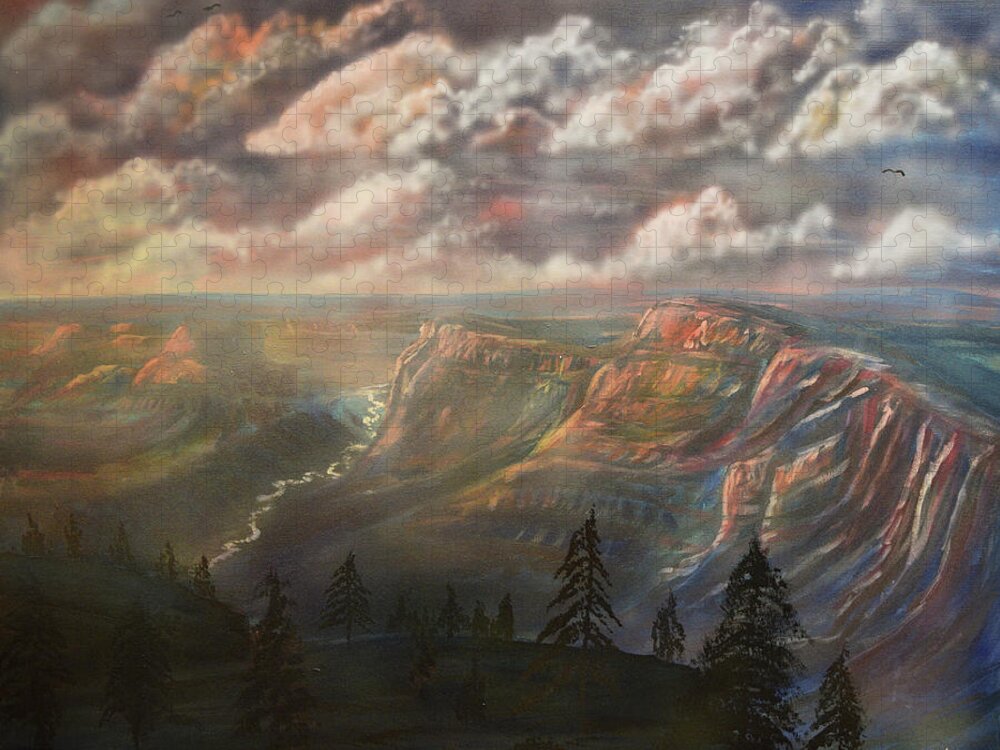 Grand Canyon Jigsaw Puzzle featuring the painting Sunset over the Grand Canyon at Desert View Point by Chance Kafka