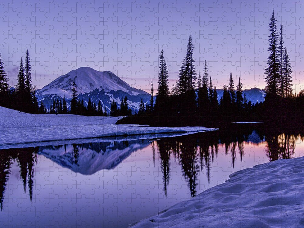 Mount Rainier National Park Jigsaw Puzzle featuring the photograph Mount Rainier Sunset Reflections by Emerita Wheeling