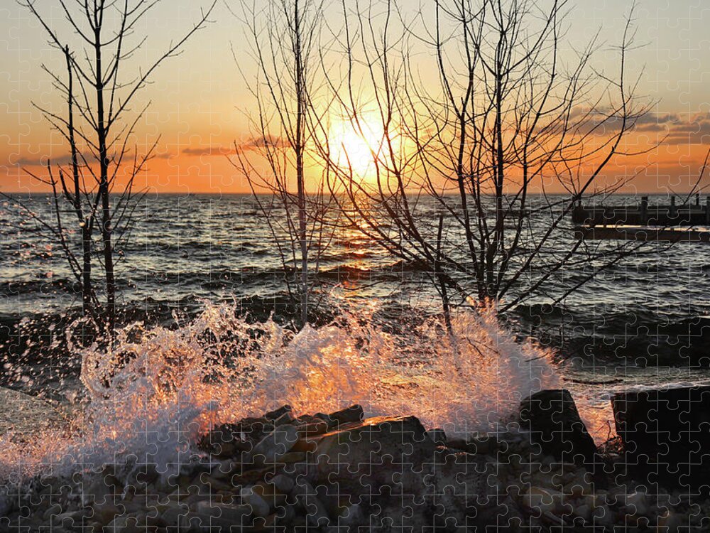 Sunset Jigsaw Puzzle featuring the photograph Sunset Splash 2 by David T Wilkinson