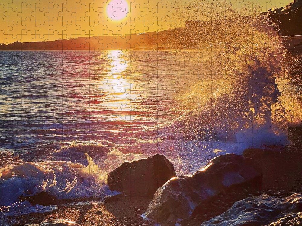 Sunset Jigsaw Puzzle featuring the photograph Sunset Splash by Andrea Whitaker