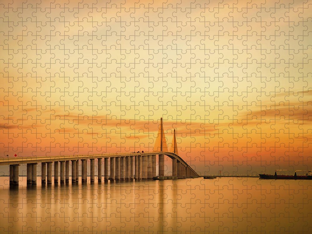 Tranquility Jigsaw Puzzle featuring the photograph Sunshine Skyway Bridge by G Vargas