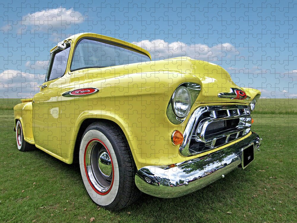 Chevrolet Truck Jigsaw Puzzle featuring the photograph Sunshine Yellow Chevy by Gill Billington