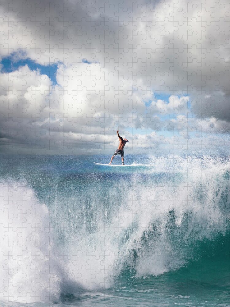 Human Arm Jigsaw Puzzle featuring the photograph Surfer Surfing On Wave, Rear View by Ed Freeman