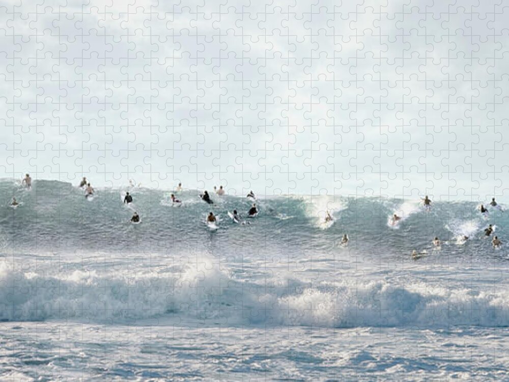 Crowd Jigsaw Puzzle featuring the photograph Surfers Surfing On Wave by Ed Freeman