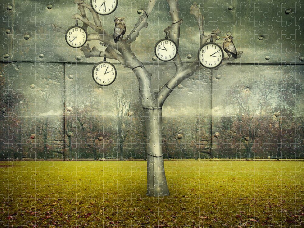 Small Jigsaw Puzzle featuring the digital art Surreal Illustration Of Many Clock by Valentina Photos