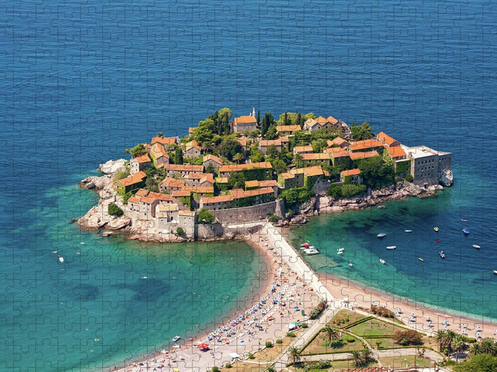 Adriatic Sea Jigsaw Puzzle featuring the photograph Sveti Stefan, Aerial View by Vpopovic