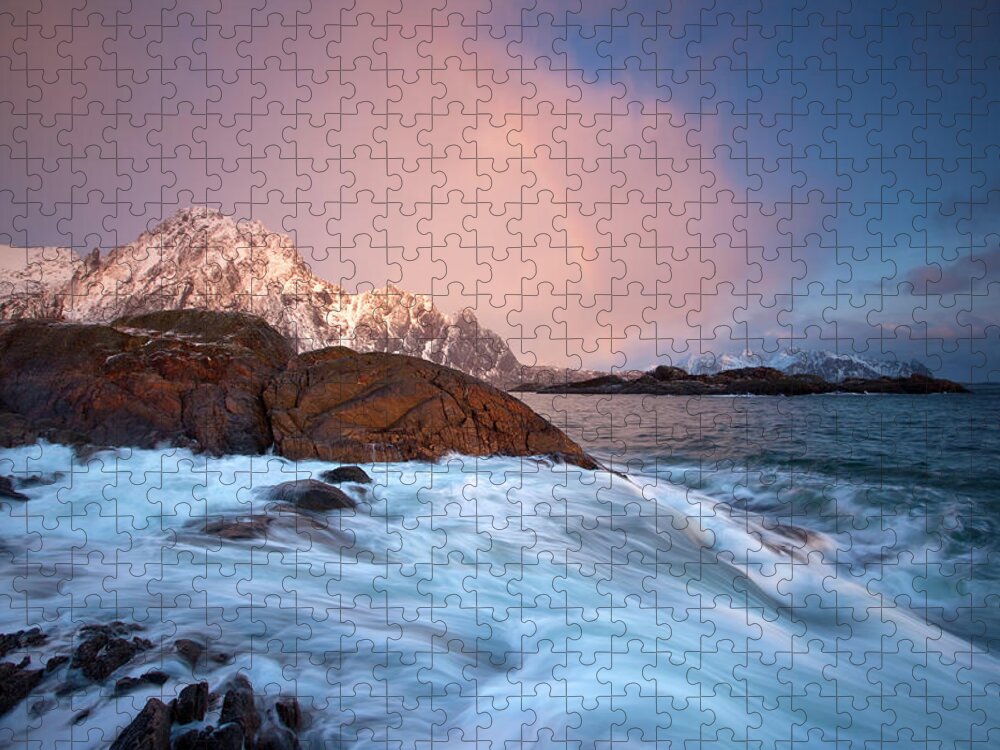Extreme Terrain Jigsaw Puzzle featuring the photograph Svolvaer Rainbow by Antonyspencer
