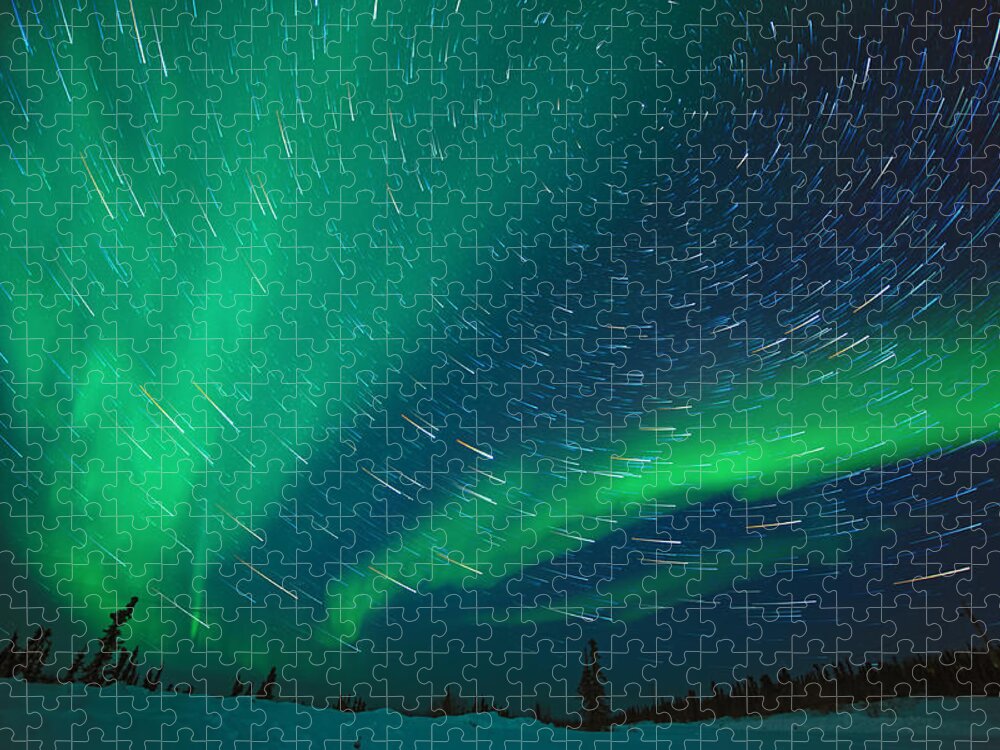 Scenics Jigsaw Puzzle featuring the photograph Swirling Borealis by Noppawat Tom Charoensinphon