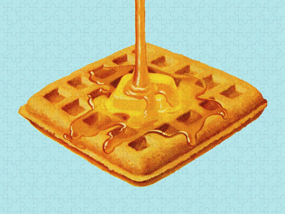 Blue Jigsaw Puzzle featuring the drawing Syrup Being Poured on Waffle by CSA Images