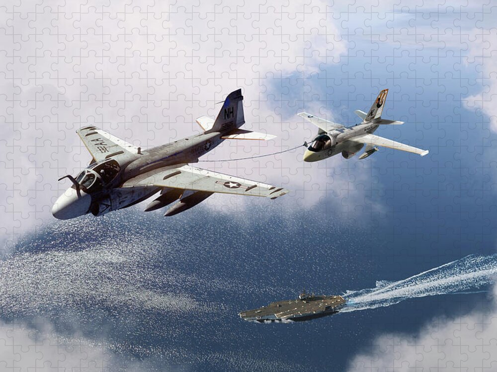 A6 Intruder Jigsaw Puzzle featuring the digital art Taking Fuel by Airpower Art