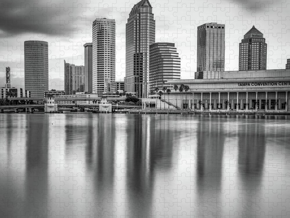 America Jigsaw Puzzle featuring the photograph Tampa Bay Skyline in Monochrome 1x1 by Gregory Ballos
