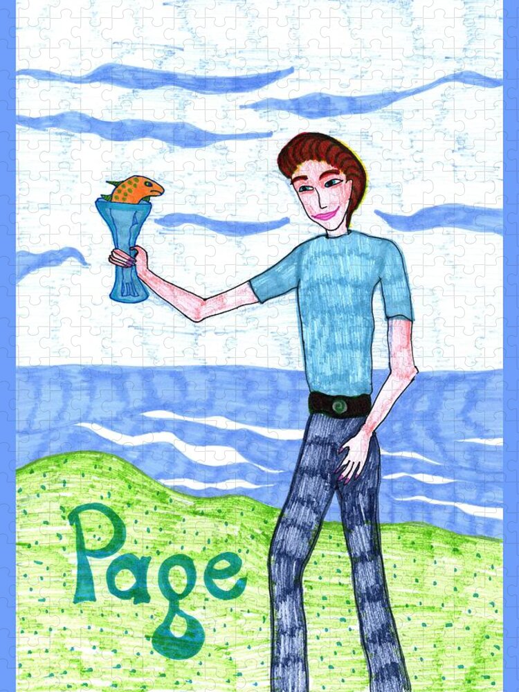 Tarot Jigsaw Puzzle featuring the drawing Tarot of the Younger Self Page of Cups by Sushila Burgess