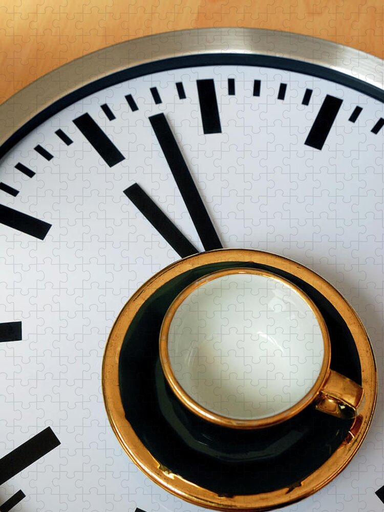Coffee Jigsaw Puzzle featuring the photograph Teacup On A Clock by Eversofine