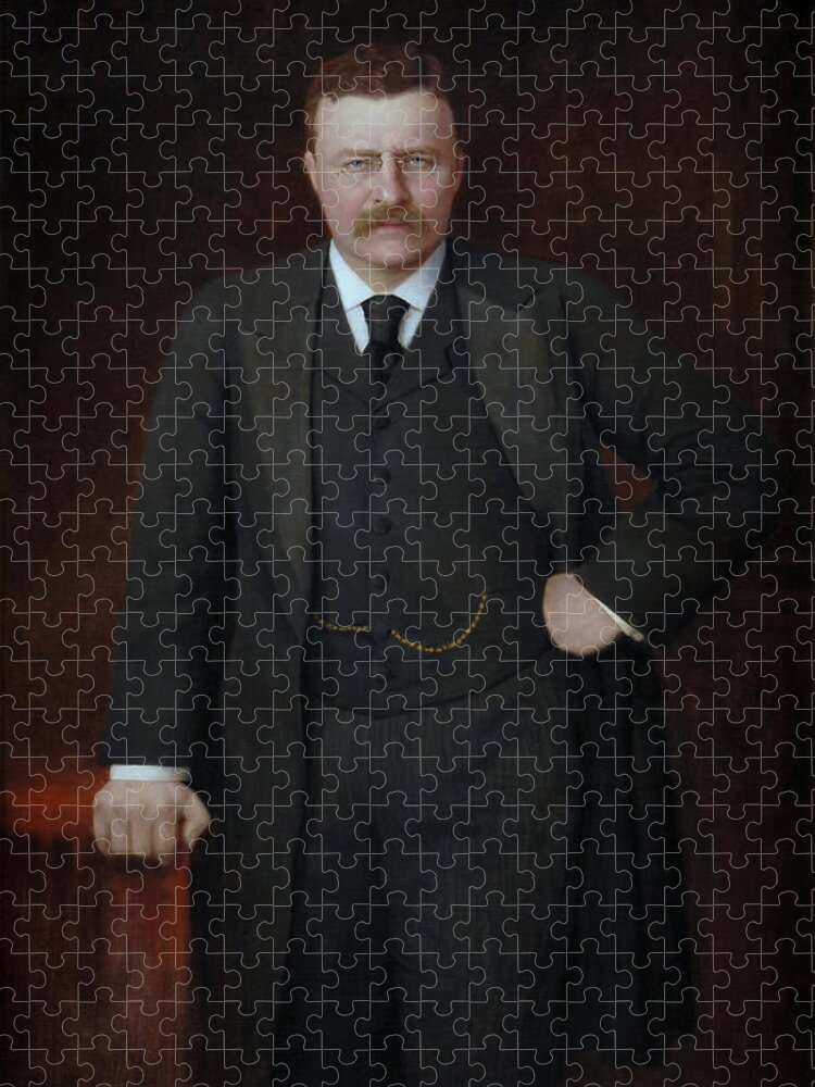 Theodore Roosevelt Jigsaw Puzzle featuring the painting Teddy Roosevelt Painted Portrait by War Is Hell Store