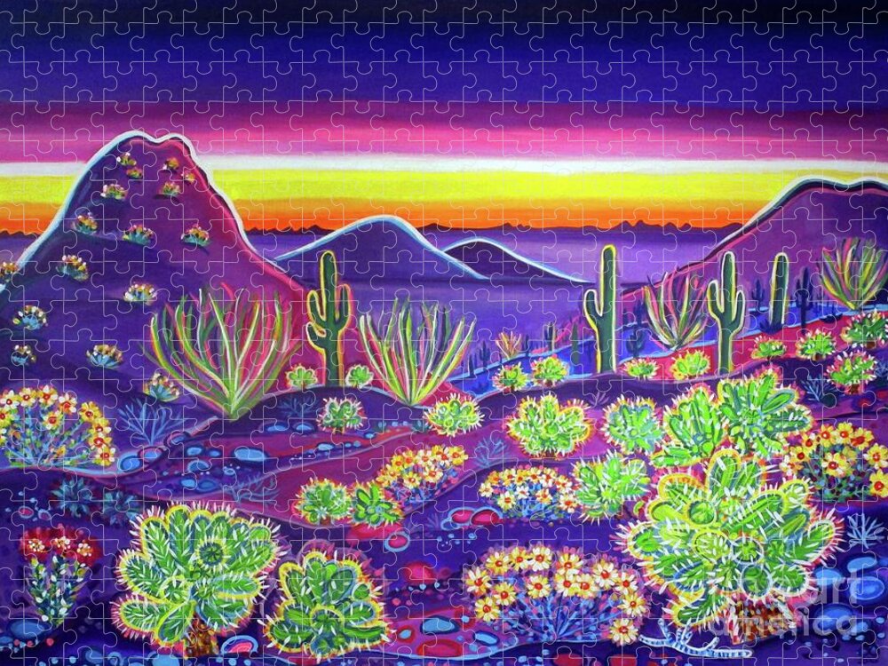 Teddy Beat Cactus Glow Jigsaw Puzzle featuring the painting Teddybear Cactus Glow by Rachel Houseman