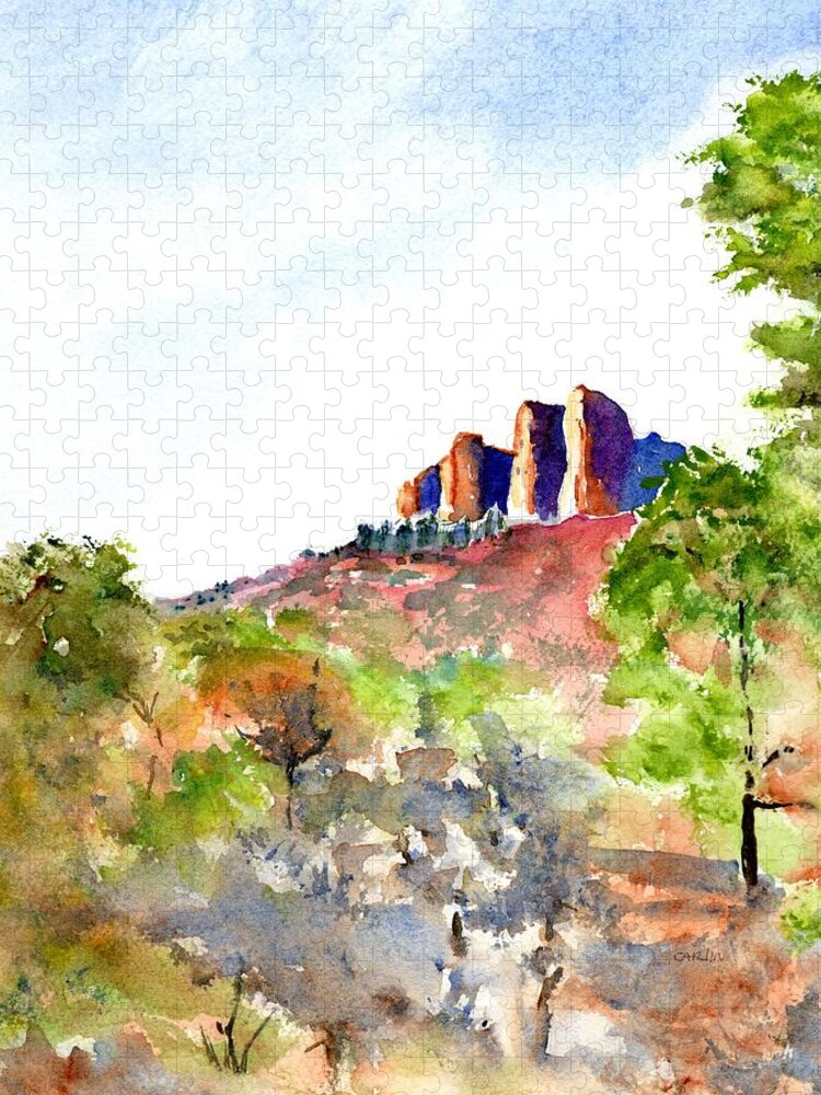 Texas Jigsaw Puzzle featuring the painting Texas Big Bend Casa Grande Peak by Carlin Blahnik CarlinArtWatercolor