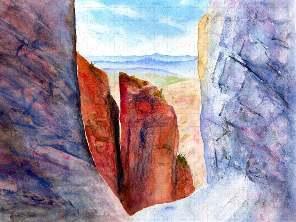 Big Bend Jigsaw Puzzle featuring the painting Texas Big Bend Window Trail Pour Off by Carlin Blahnik CarlinArtWatercolor