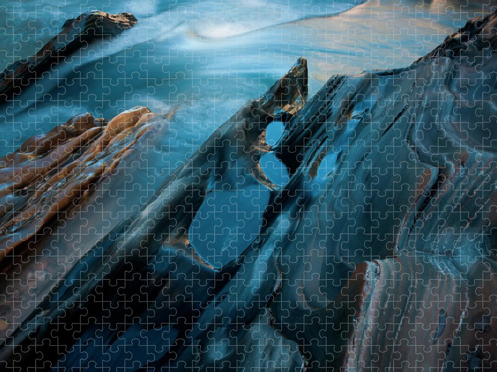 Unesco Jigsaw Puzzle featuring the photograph Textured Rock At The Edge Of A Stream by Mint Images/ Art Wolfe