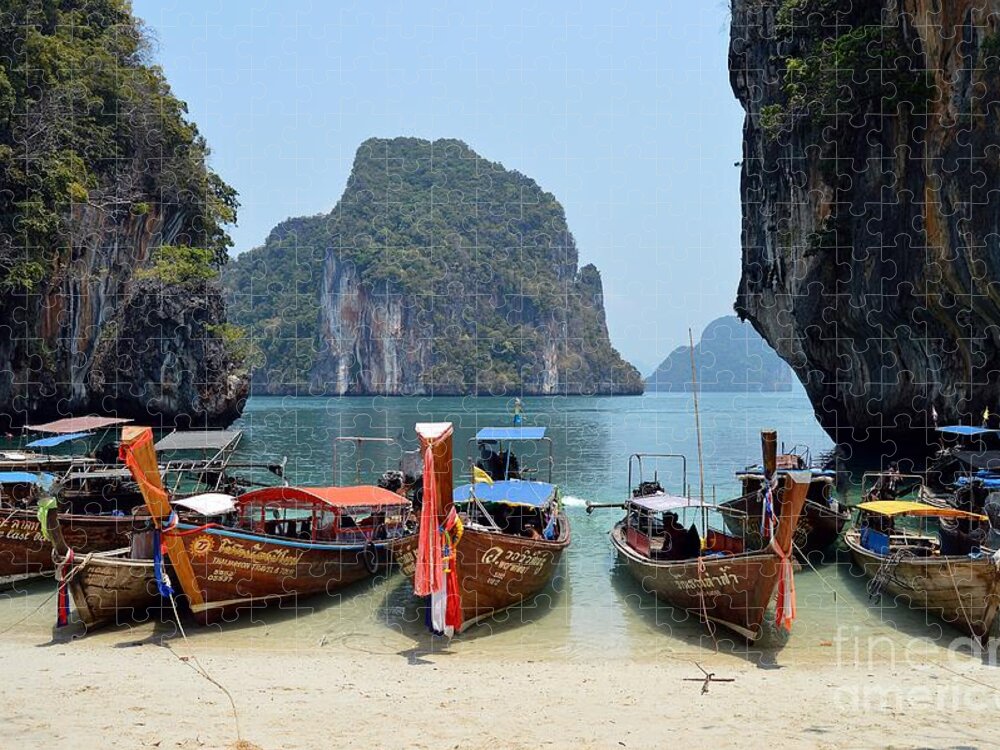 Islands Jigsaw Puzzle featuring the photograph THAI Longboats by Thomas Schroeder