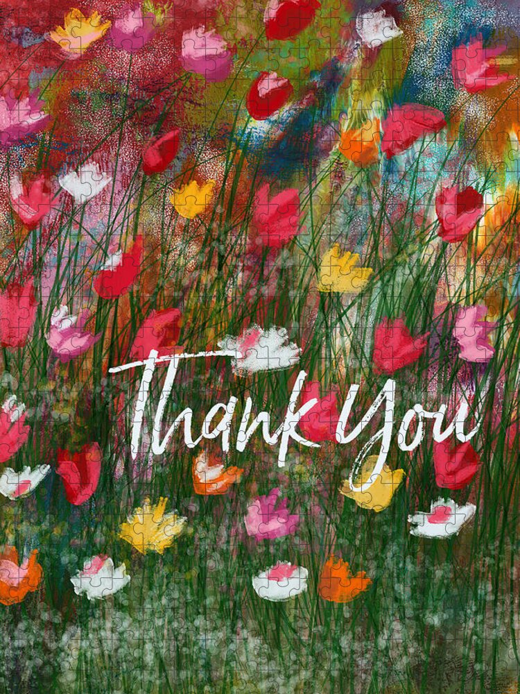 Thank You Jigsaw Puzzle featuring the mixed media Thank You Garden- Art by Linda Woods by Linda Woods