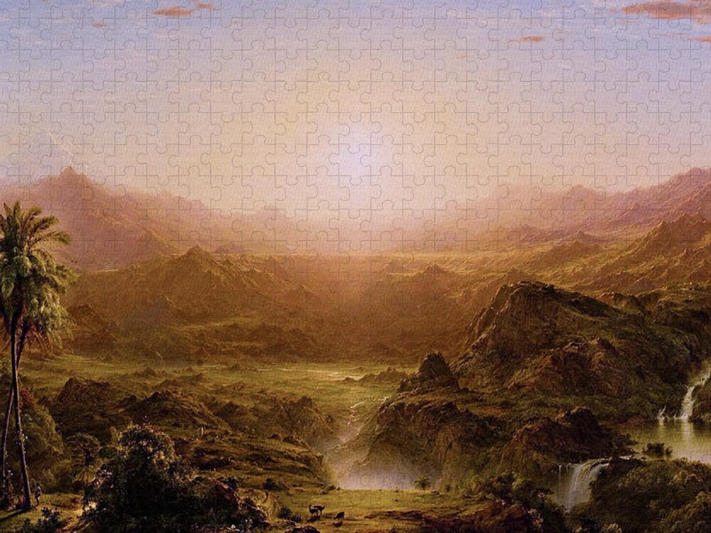 The Andes Of Ecuador Jigsaw Puzzle featuring the painting The Andes of Ecuador by Frederic Edwin Church by Rolando Burbon