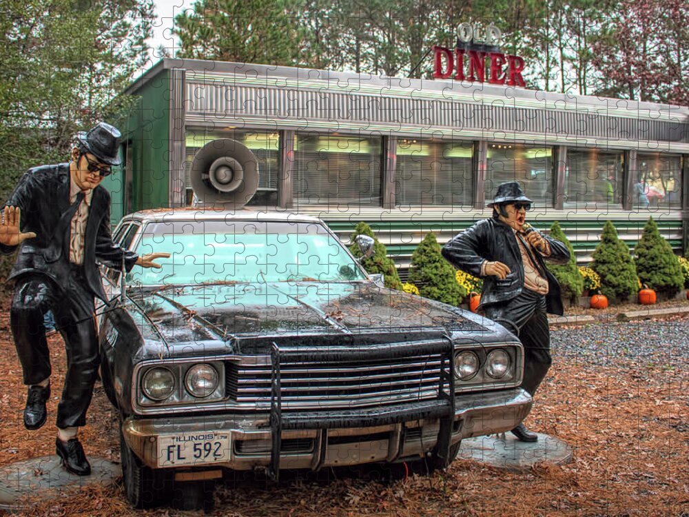The Blue Brothers Jigsaw Puzzle featuring the photograph The Blues Brothers At A Diner by Kristia Adams