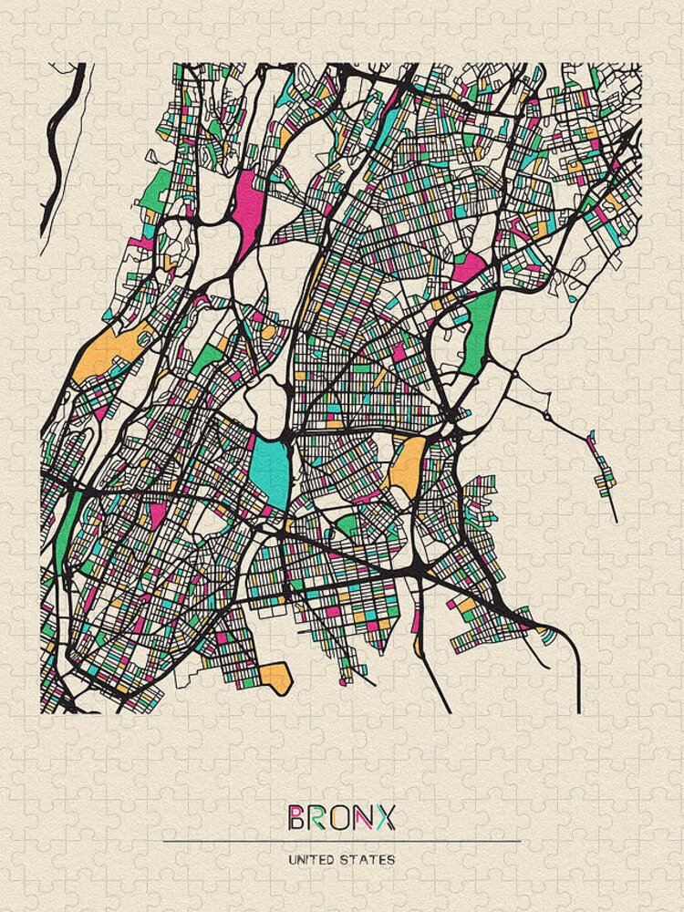 Bronx Jigsaw Puzzle featuring the drawing The Bronx, United States City Map by Inspirowl Design