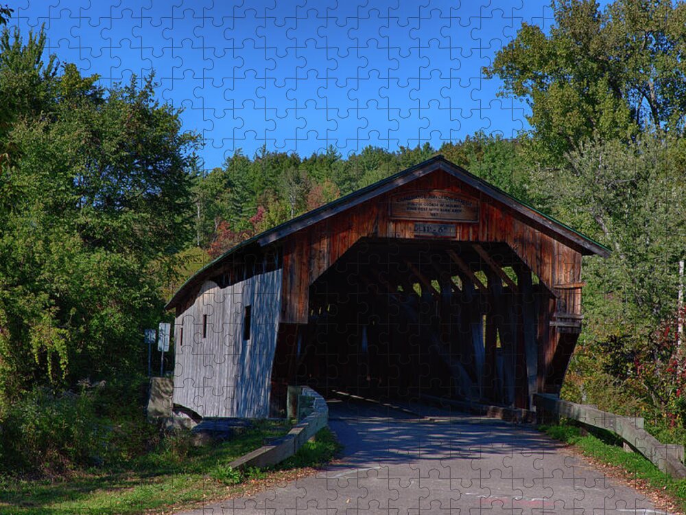 Autumn Foliage New England Jigsaw Puzzle featuring the photograph The Cambridge Junction Covered bridge by Jeff Folger