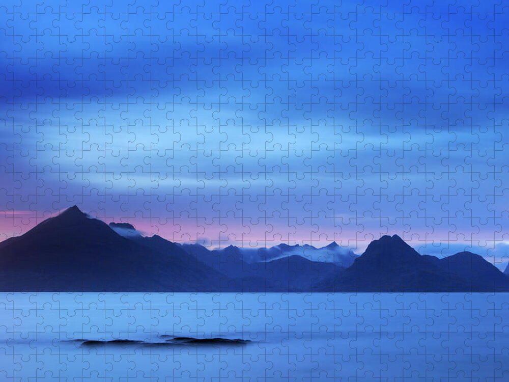 Water's Edge Jigsaw Puzzle featuring the photograph The Cuillins At Dusk Near Elgol, Isle by Sara winter