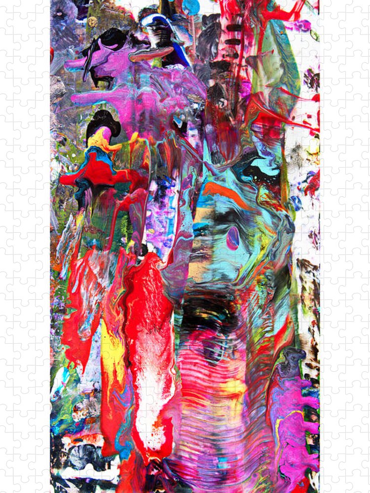 Wow Wild Abstract Fun Colorful Dynamic Dramatic Accidental-art Jigsaw Puzzle featuring the painting The Edge Catcher w brdr by Priscilla Batzell Expressionist Art Studio Gallery