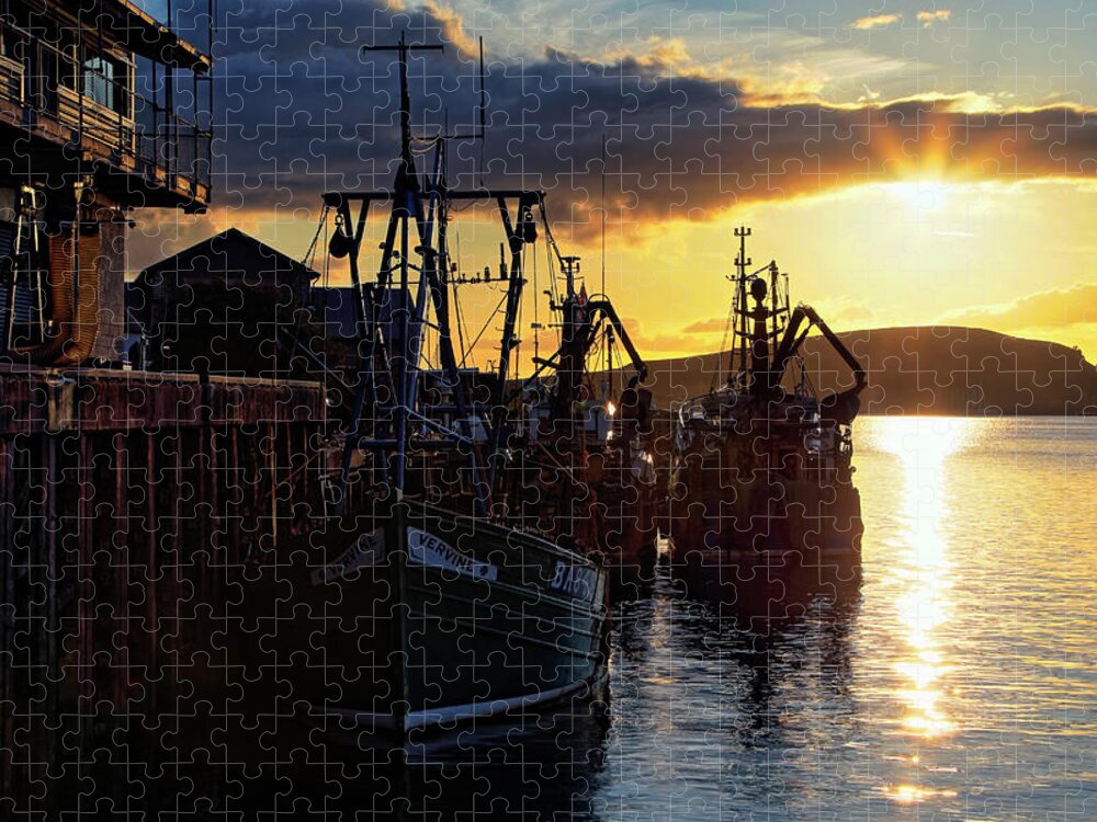 Fishing Jigsaw Puzzle featuring the photograph The Fishing Boats of Oban - Scotland - Sunset by Jason Politte
