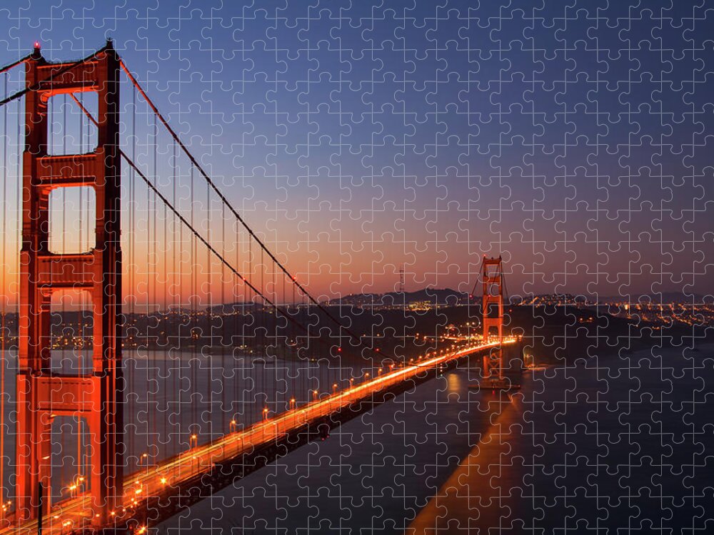 San Francisco Jigsaw Puzzle featuring the photograph The Golden Gate Bridge At Dawn by Worldofphotos