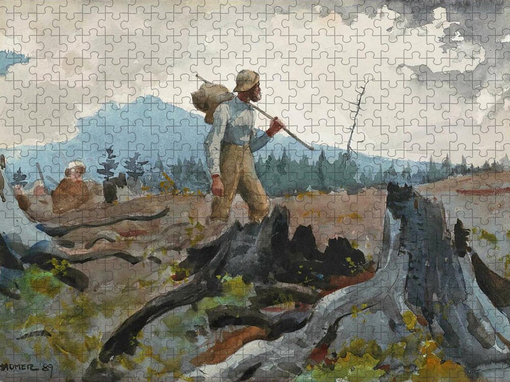 Winslow Homer Jigsaw Puzzle featuring the drawing The Guide and Woodsman by Winslow Homer