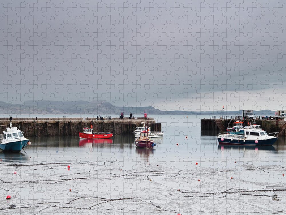 Tranquility Jigsaw Puzzle featuring the photograph The Harbour At Lyme Regis Under Rain by Julian Elliott Photography