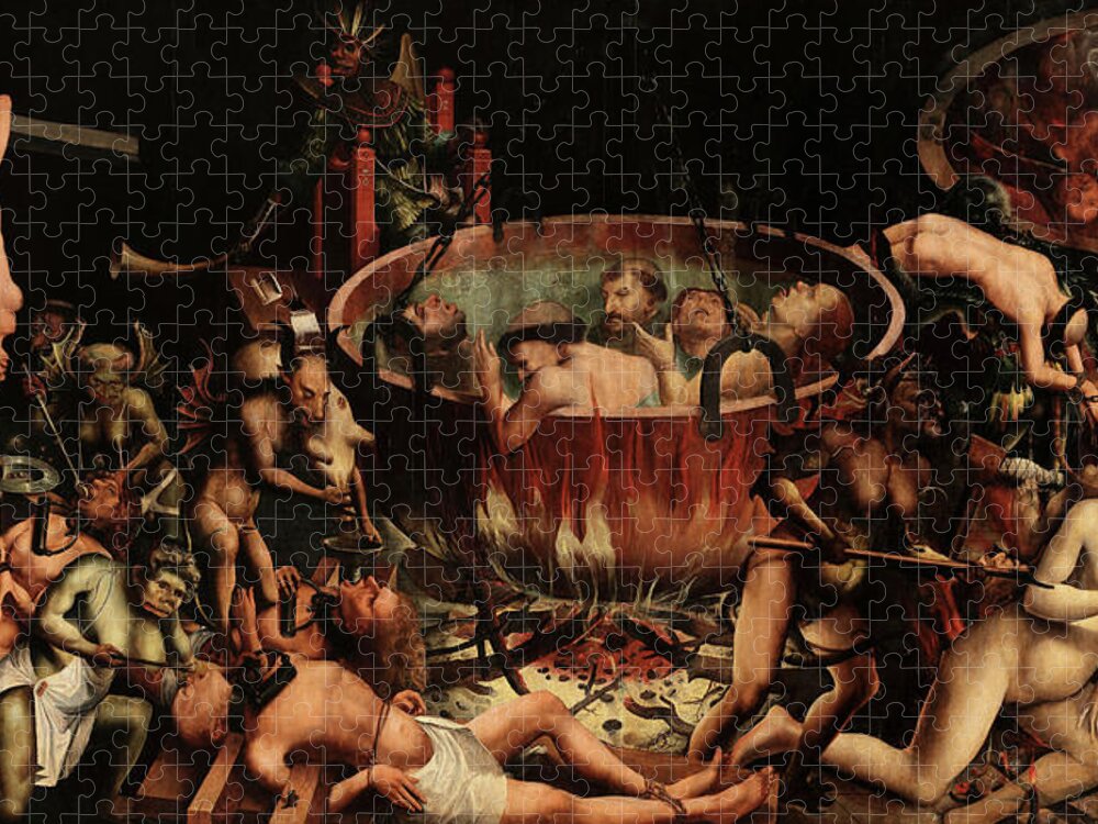 The Hell Jigsaw Puzzle featuring the painting The Hell by Unknown Portuguese master 16th century