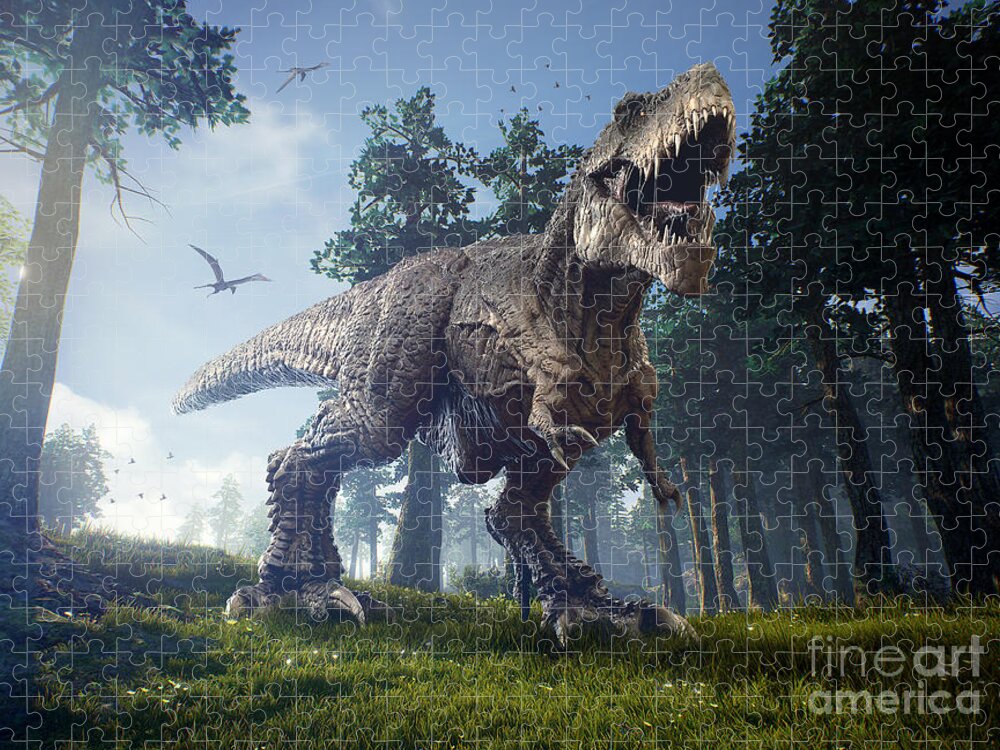 Beauty Jigsaw Puzzle featuring the digital art The Hunting Grounds Of A Tyrannosaurus by Herschel Hoffmeyer