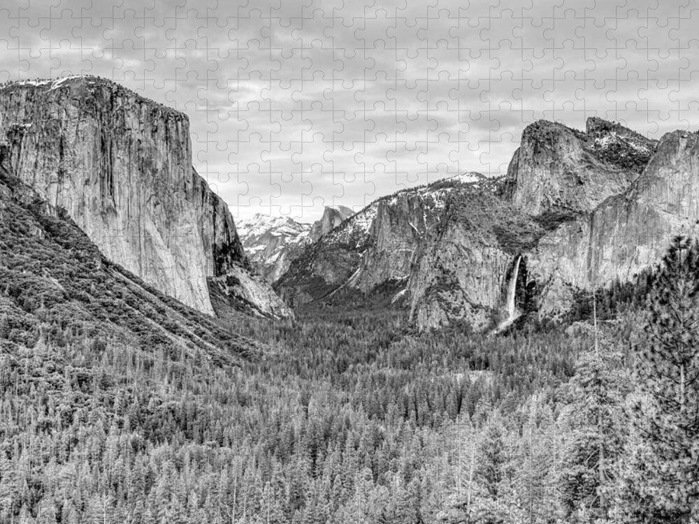 National Jigsaw Puzzle featuring the photograph The Iconic Tunnel View Black and White by Dan Twomey