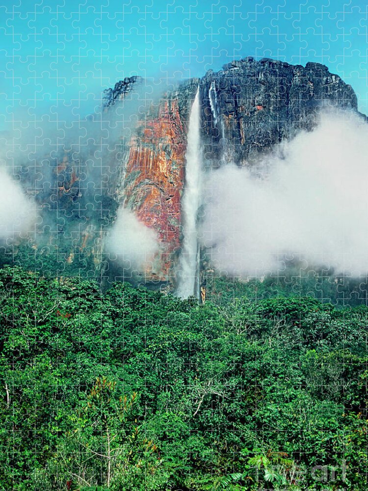 Dave Welling Jigsaw Puzzle featuring the photograph The Jungle Surrounds Angel Falls And Tropical Rainforest Canaima Np Venezuela by Dave Welling