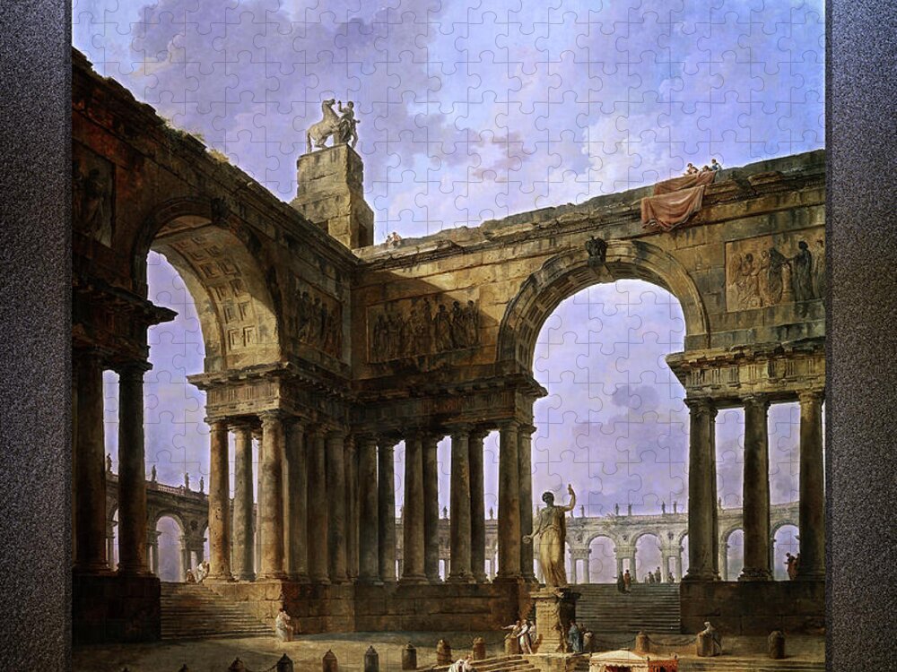 The Landing Place Jigsaw Puzzle featuring the painting The Landing Place by Hubert Robert by Rolando Burbon