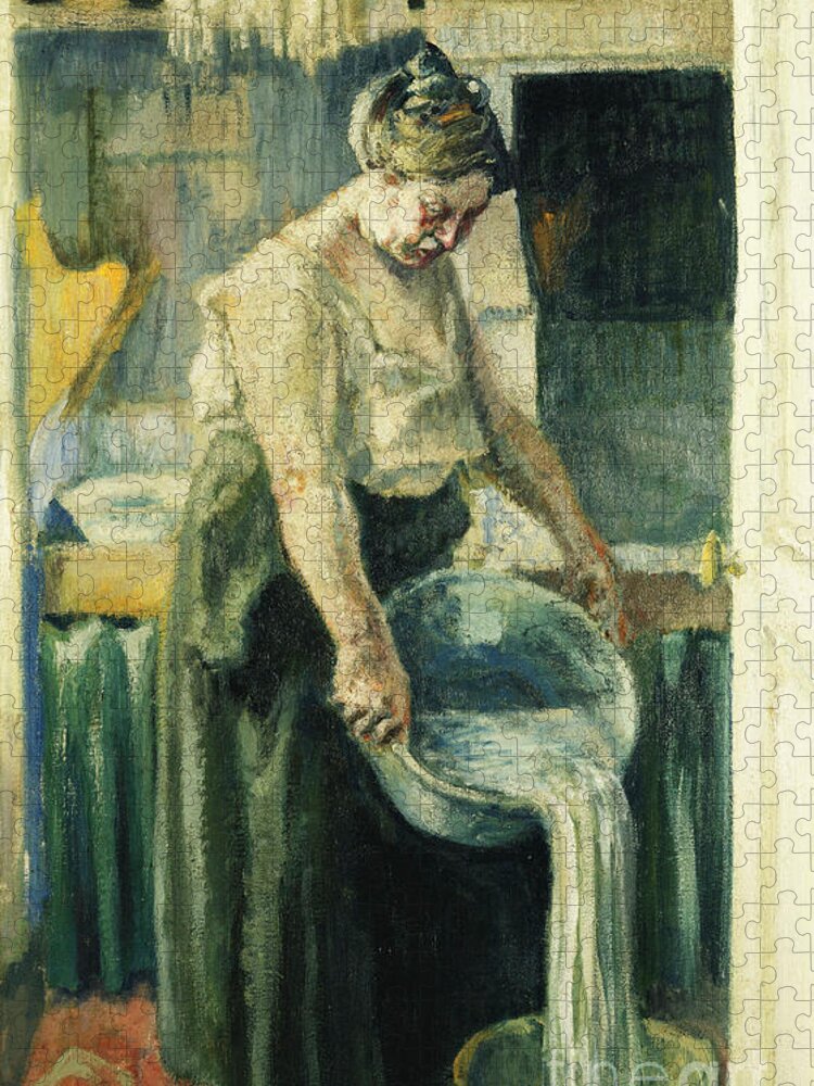 Deer Jigsaw Puzzle featuring the painting The Laundress; La Blanchisseuse by Maximilien Luce