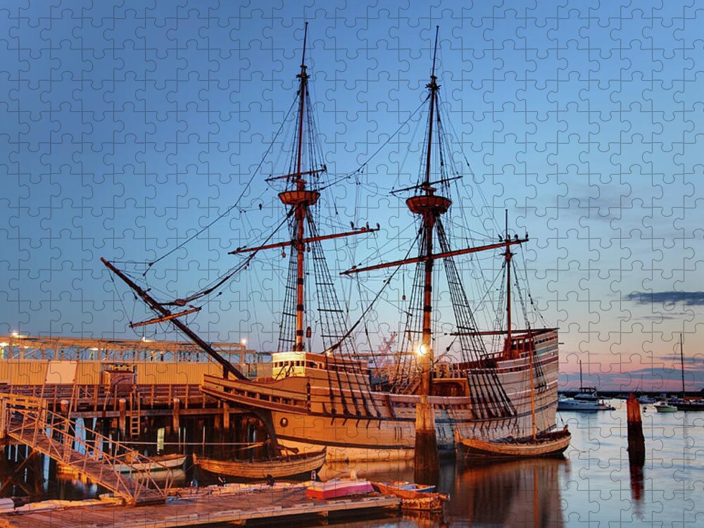 Water's Edge Jigsaw Puzzle featuring the photograph The Mayflower II by Denistangneyjr