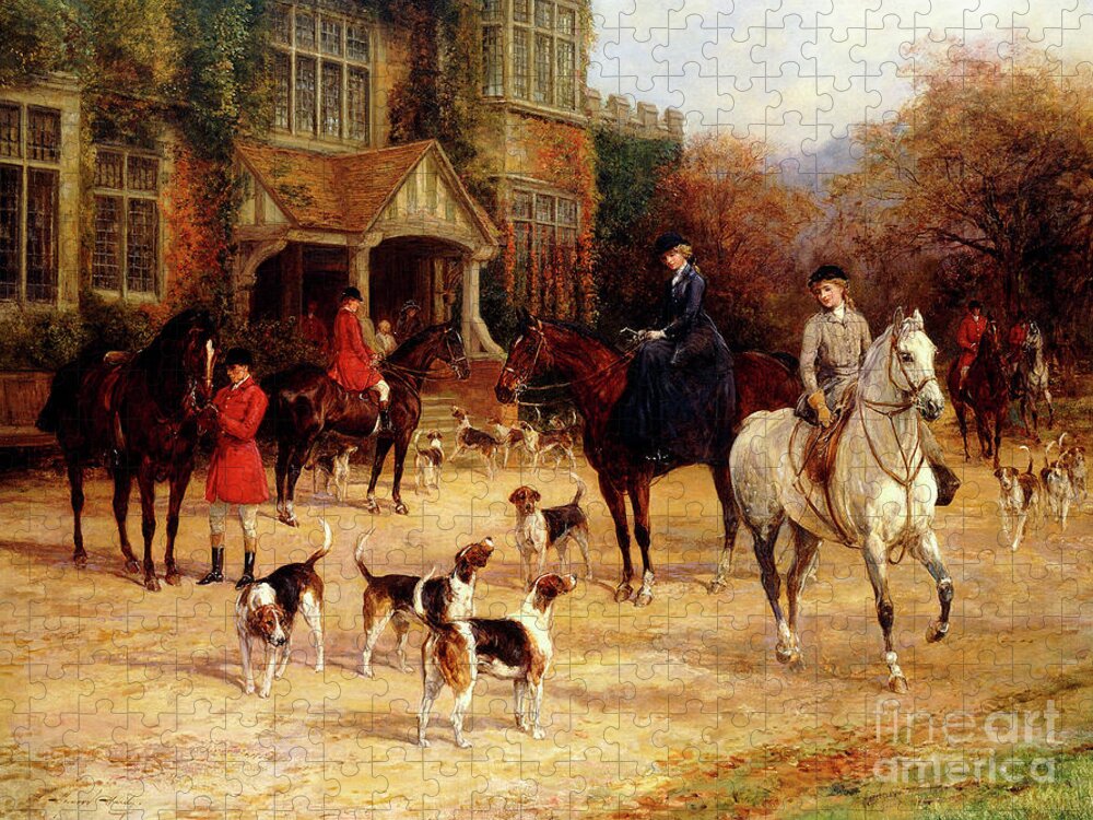 Residence Jigsaw Puzzle featuring the painting The Meet by Heywood Hardy by Heywood Hardy
