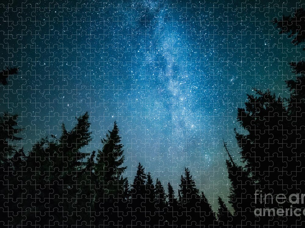 Magic Jigsaw Puzzle featuring the photograph The Milky Way Rises Over The Pine Trees by Andrey Prokhorov