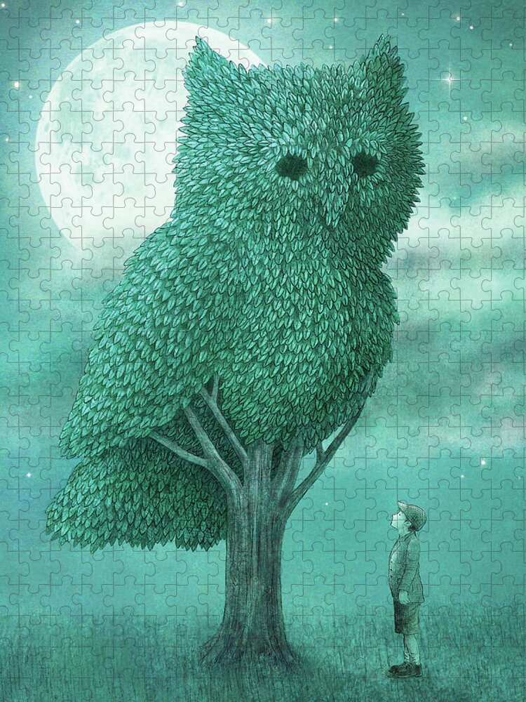 Owl Jigsaw Puzzle featuring the drawing The Night Gardener by Eric Fan