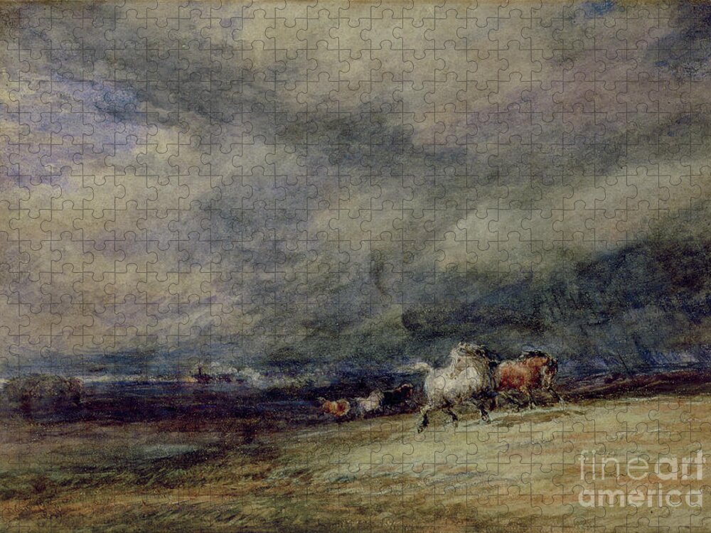 Cloud Jigsaw Puzzle featuring the painting The Night Train, 1849 Watercolor by David Cox