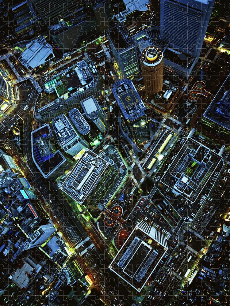 Security Jigsaw Puzzle featuring the photograph The Night View From Sky In Umeda Osaka by Michael H