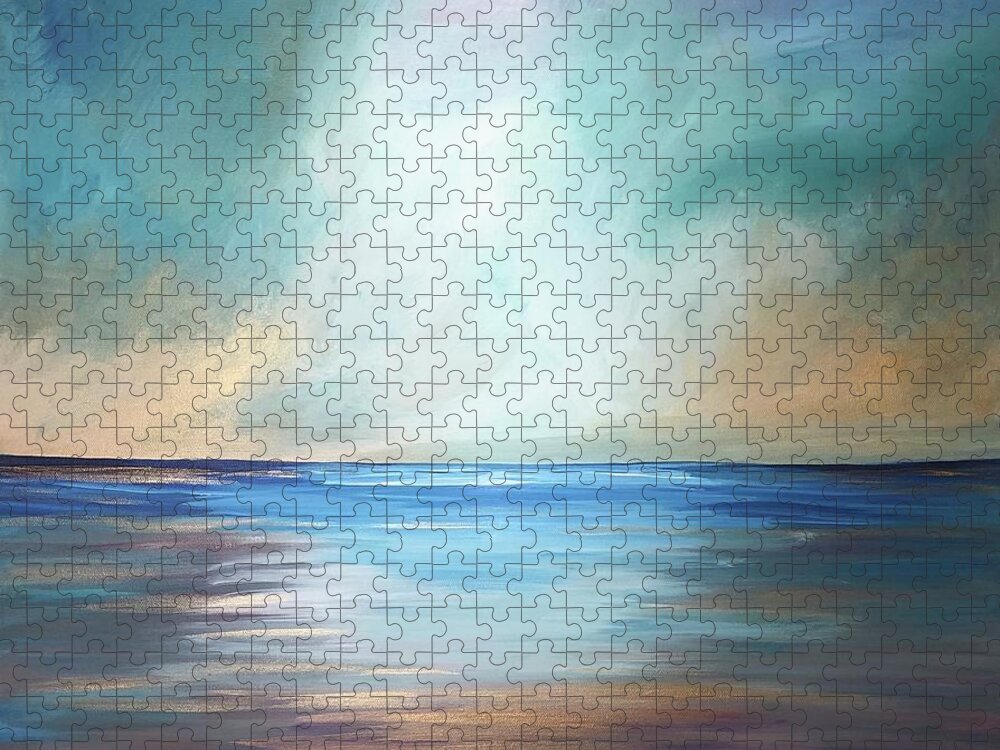 Ocean Jigsaw Puzzle featuring the painting The Ocean Meets the Sky by Stacey Zimmerman