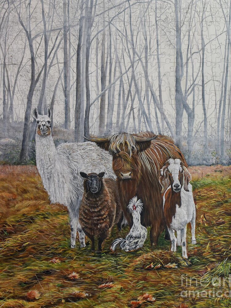 Alpaca Jigsaw Puzzle featuring the painting The Power Team by Marilyn McNish