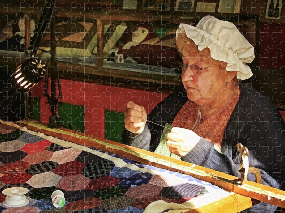 18th Century Jigsaw Puzzle featuring the mixed media The quilt maker by Tatiana Travelways