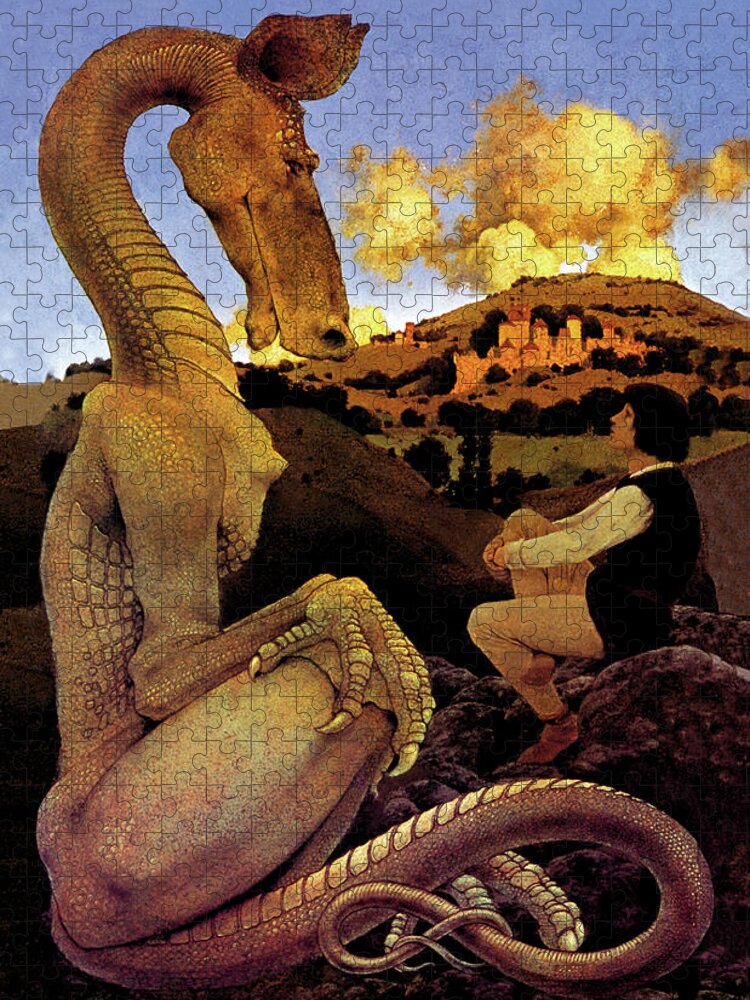 Dragon Jigsaw Puzzle featuring the painting The Reluctant Dragon by Maxfield Parrish